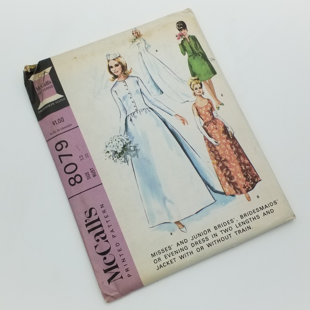 Vtg McCall's Sewing Pattern 8079 '65 Wedding Dress